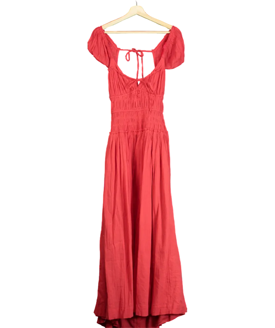 Free People Red Tie Detail Ruched Maxi Dress UK S