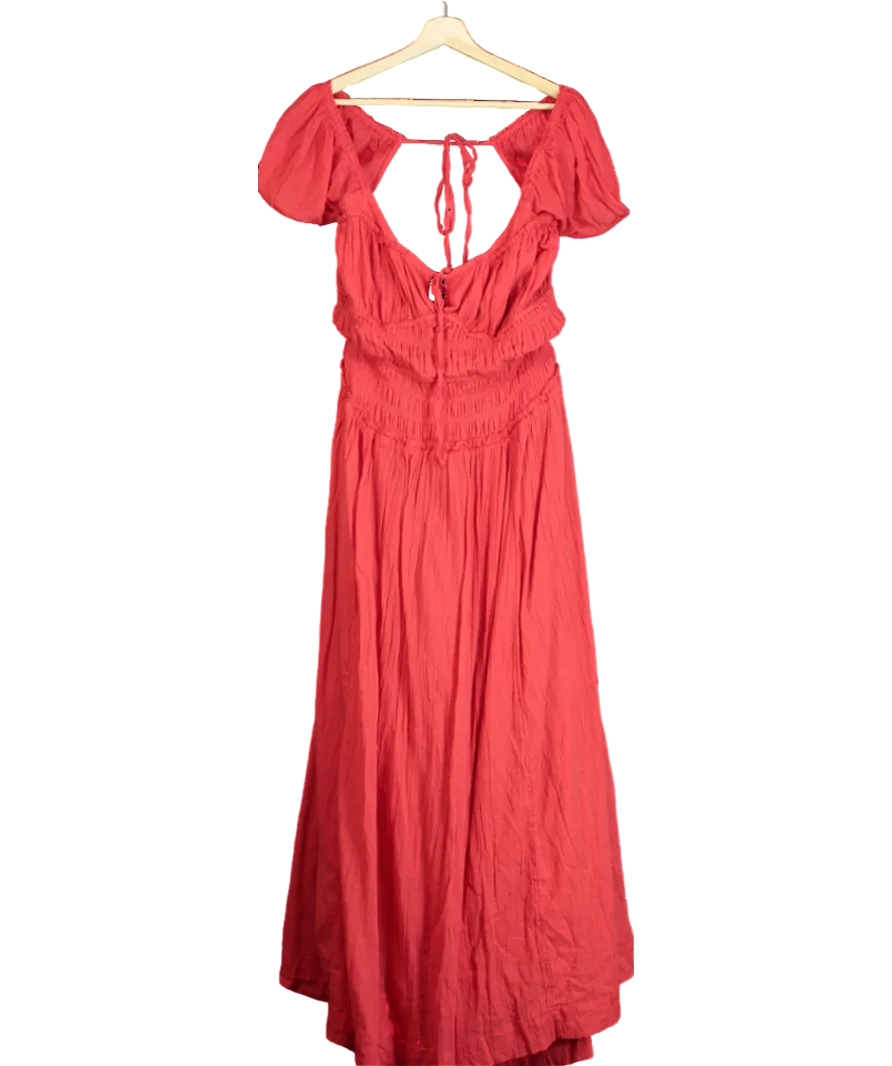 Free People Red Tie Detail Ruched Maxi Dress UK XL
