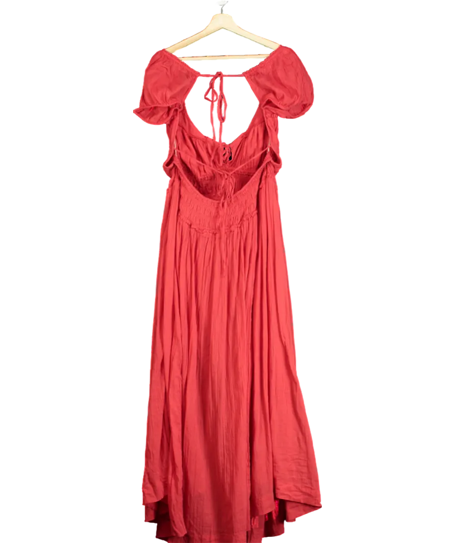 Free People Red Tie Detail Ruched Maxi Dress UK XL