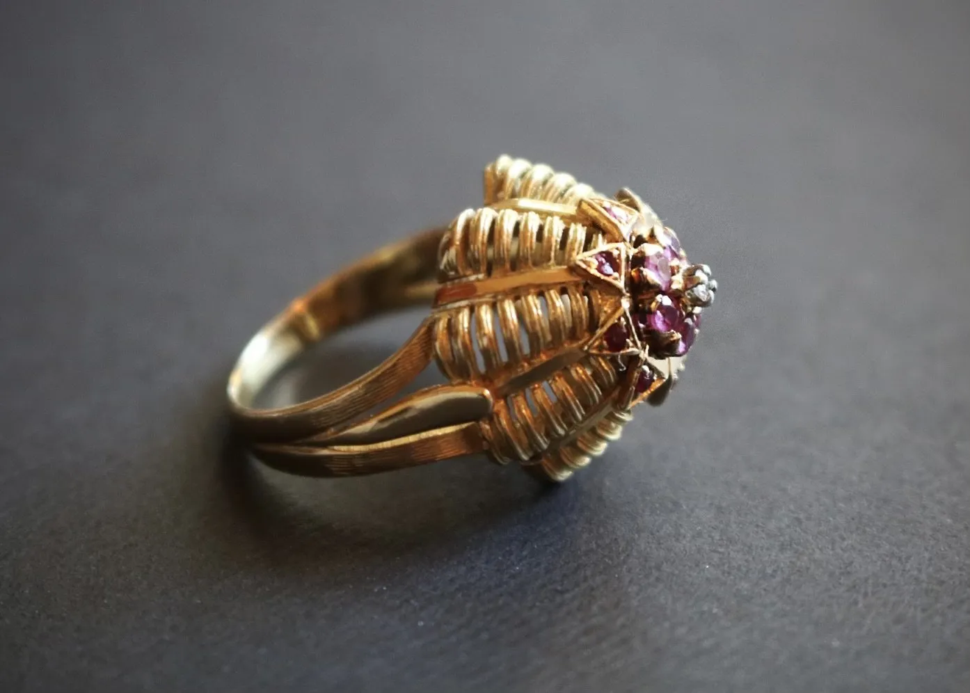 French 18k Gold, Ruby and Diamond Ring