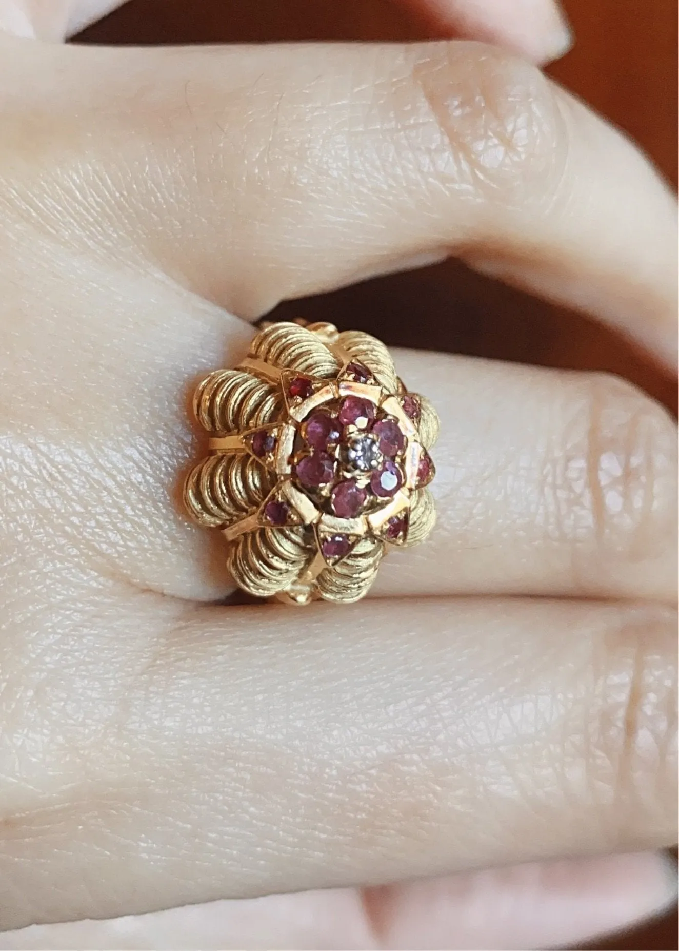 French 18k Gold, Ruby and Diamond Ring