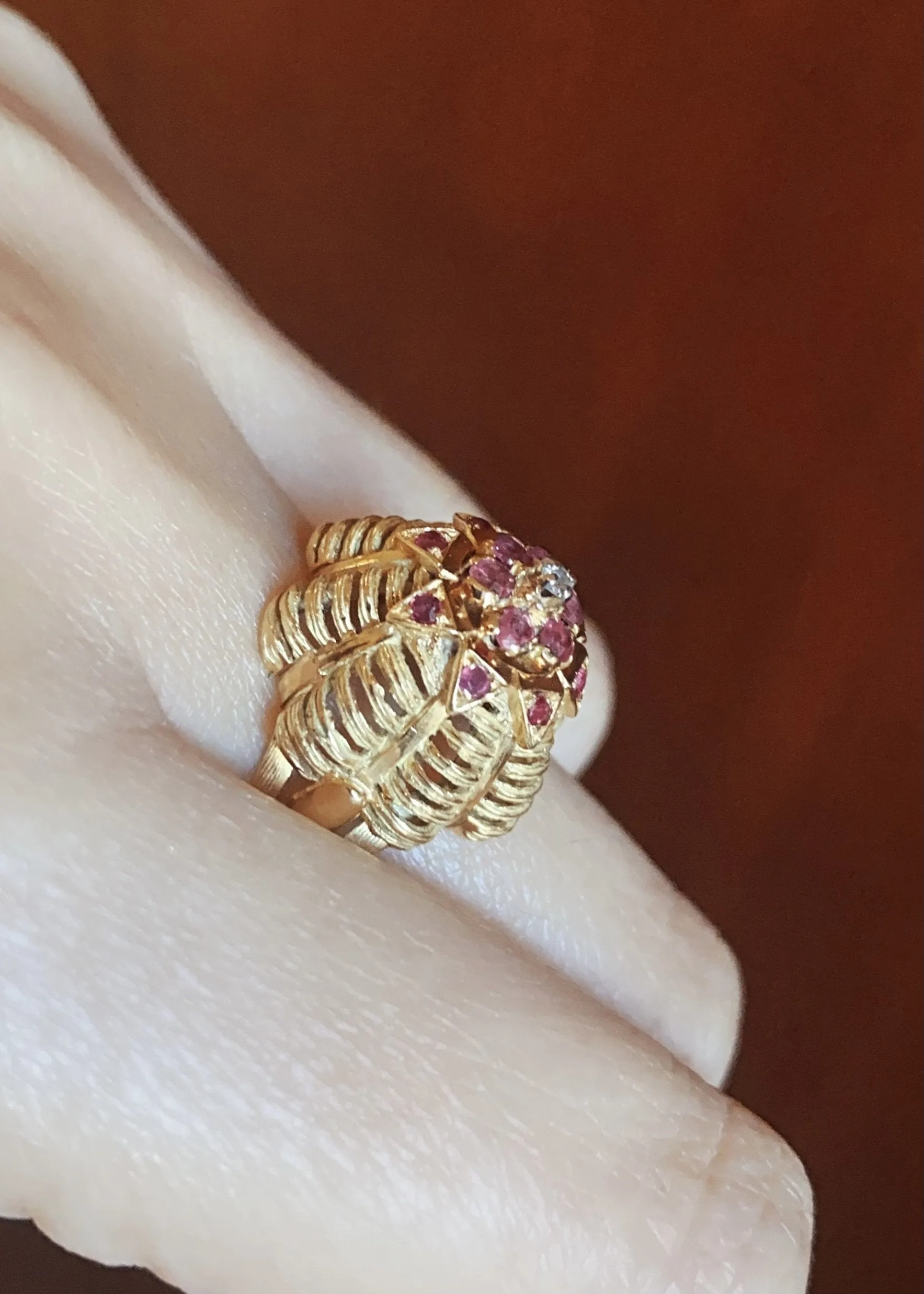 French 18k Gold, Ruby and Diamond Ring