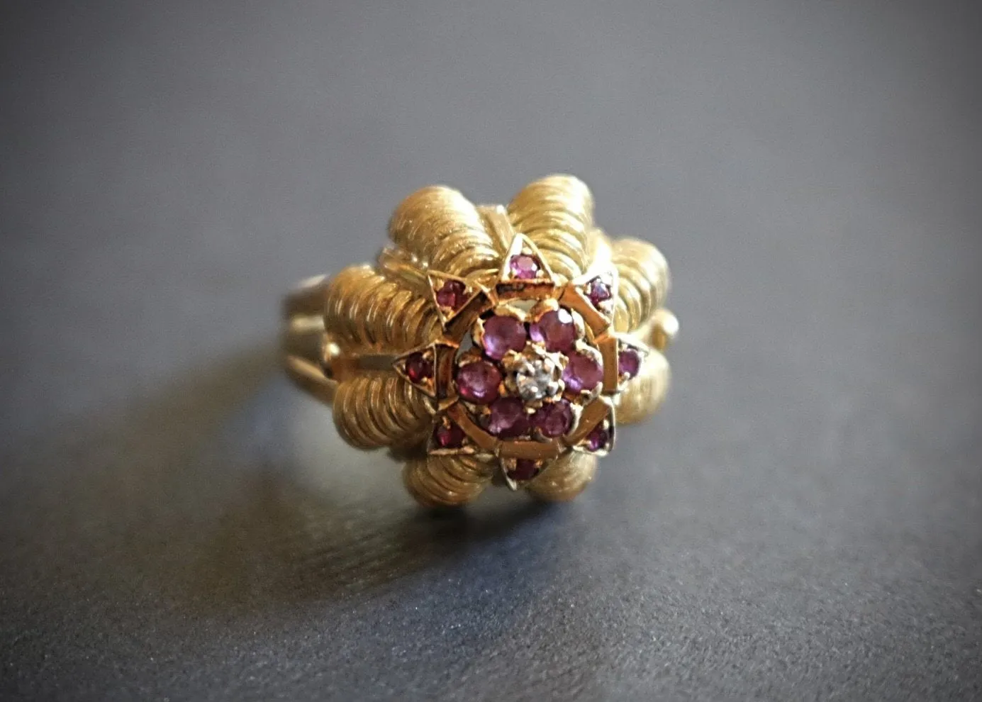 French 18k Gold, Ruby and Diamond Ring
