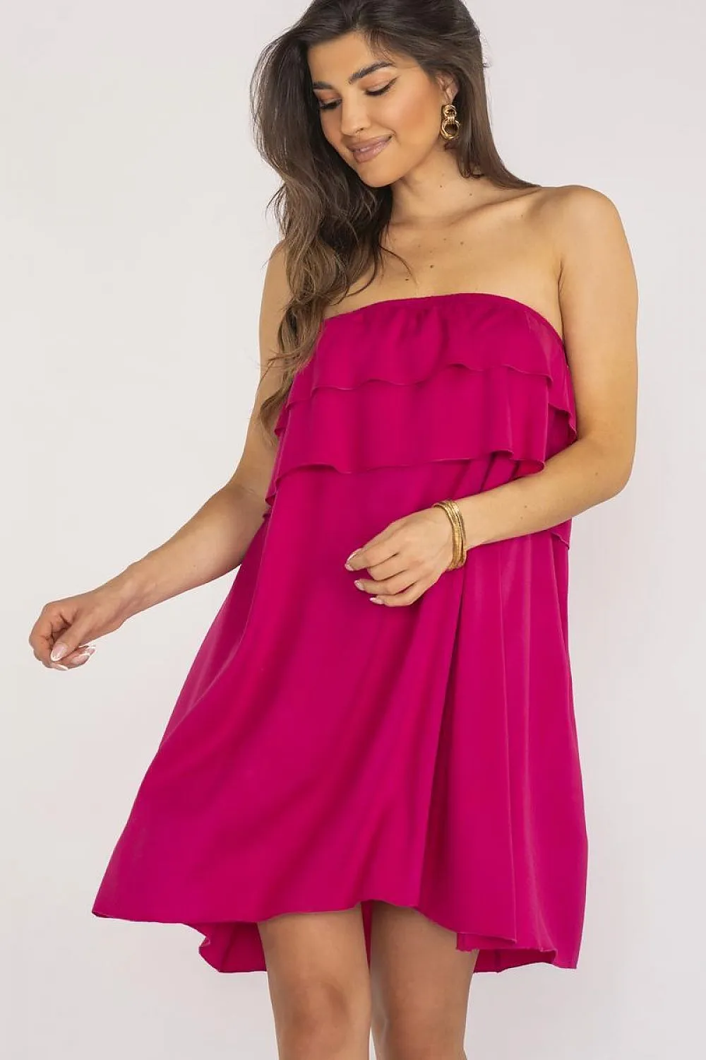 Frilled Off-Shoulder Trapeze Dress