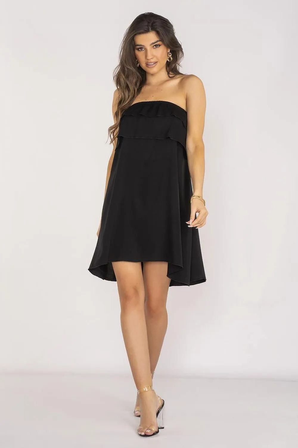 Frilled Off-Shoulder Trapeze Dress