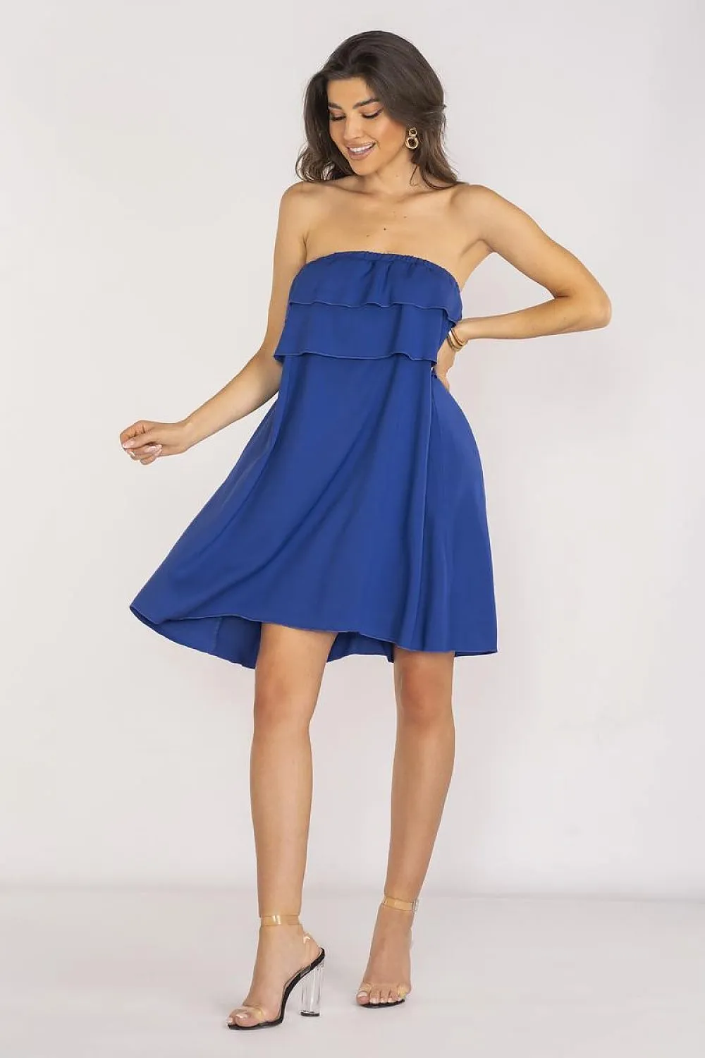 Frilled Off-Shoulder Trapeze Dress