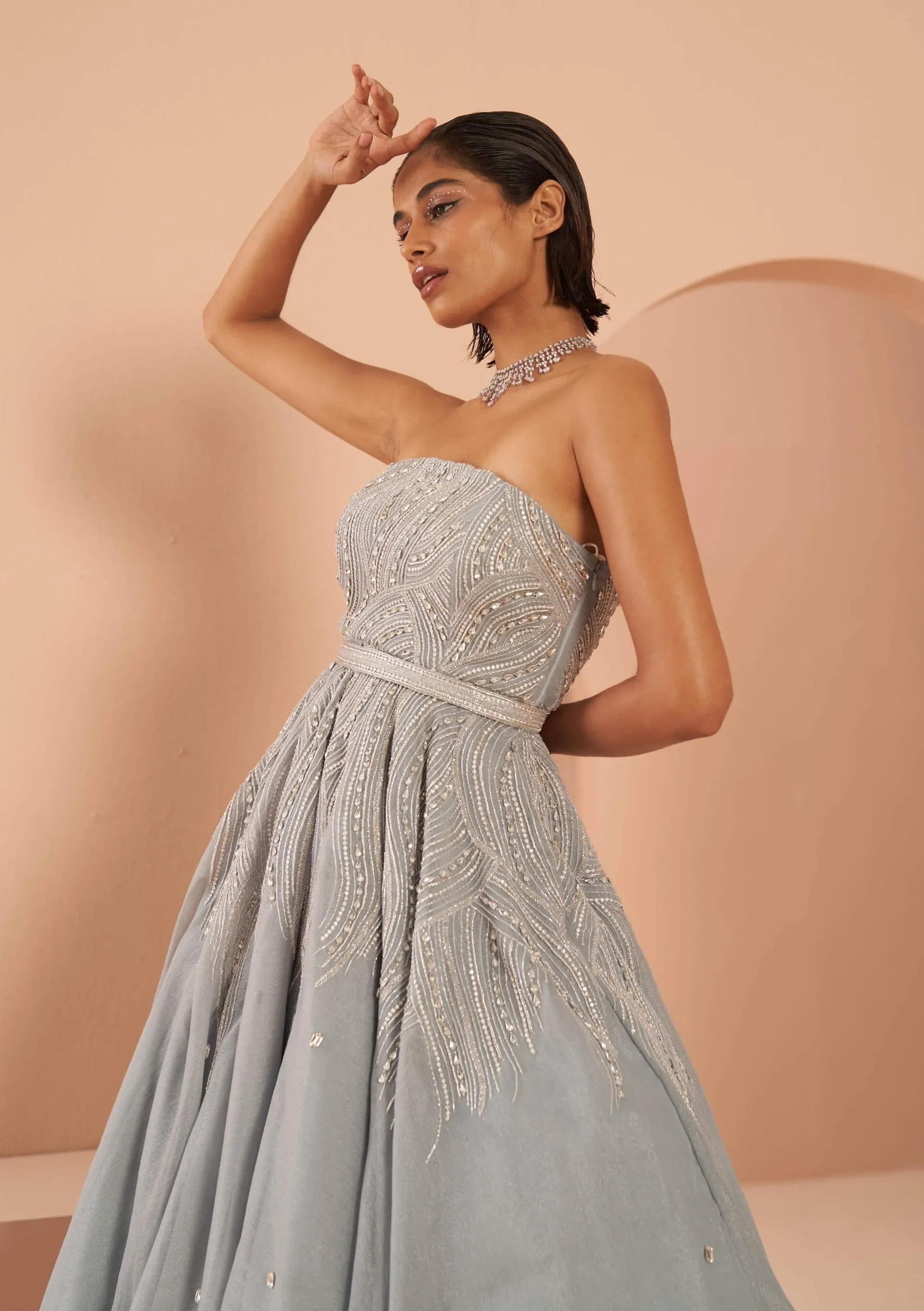 Frozen ice blue crystal gown