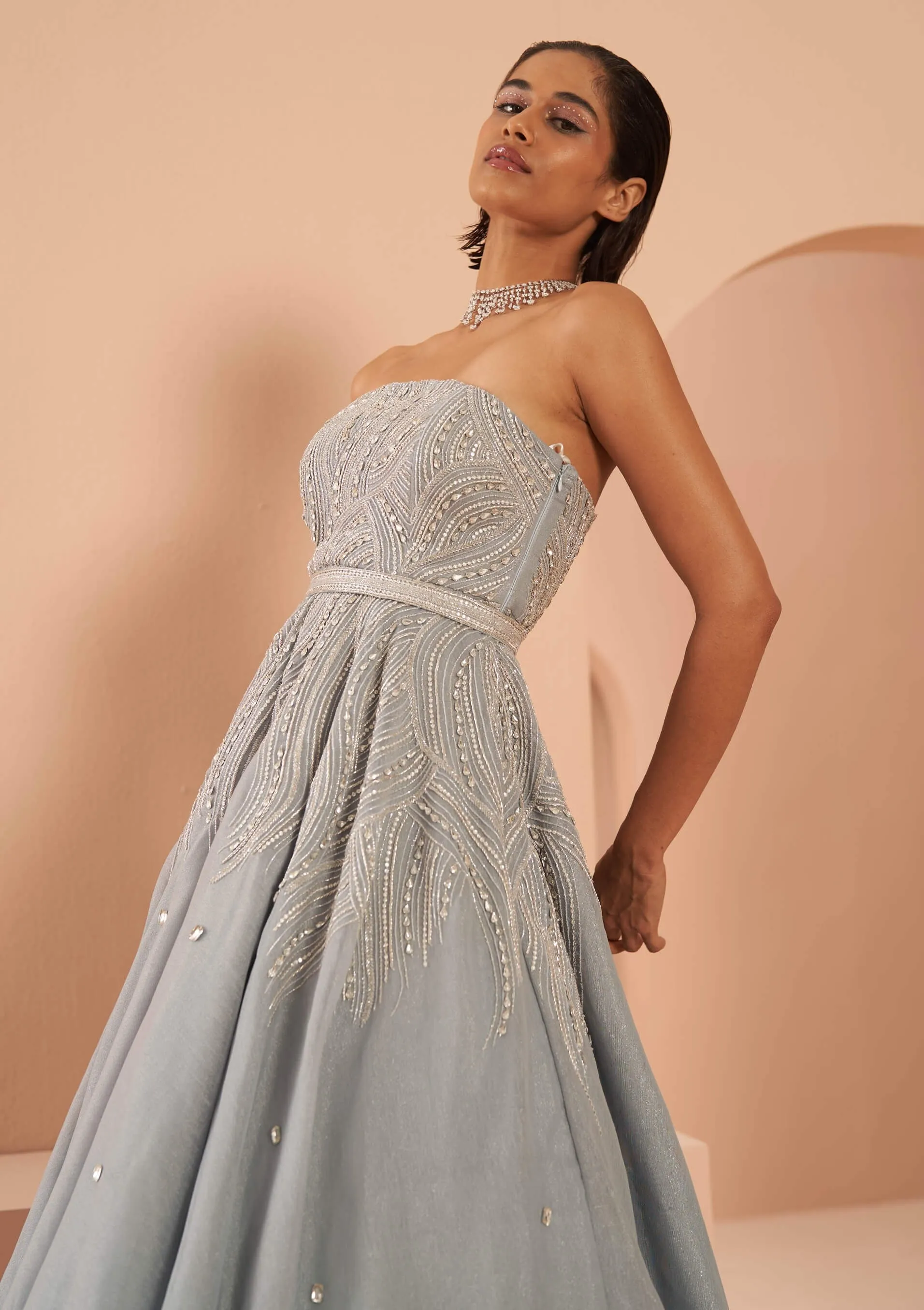Frozen ice blue crystal gown