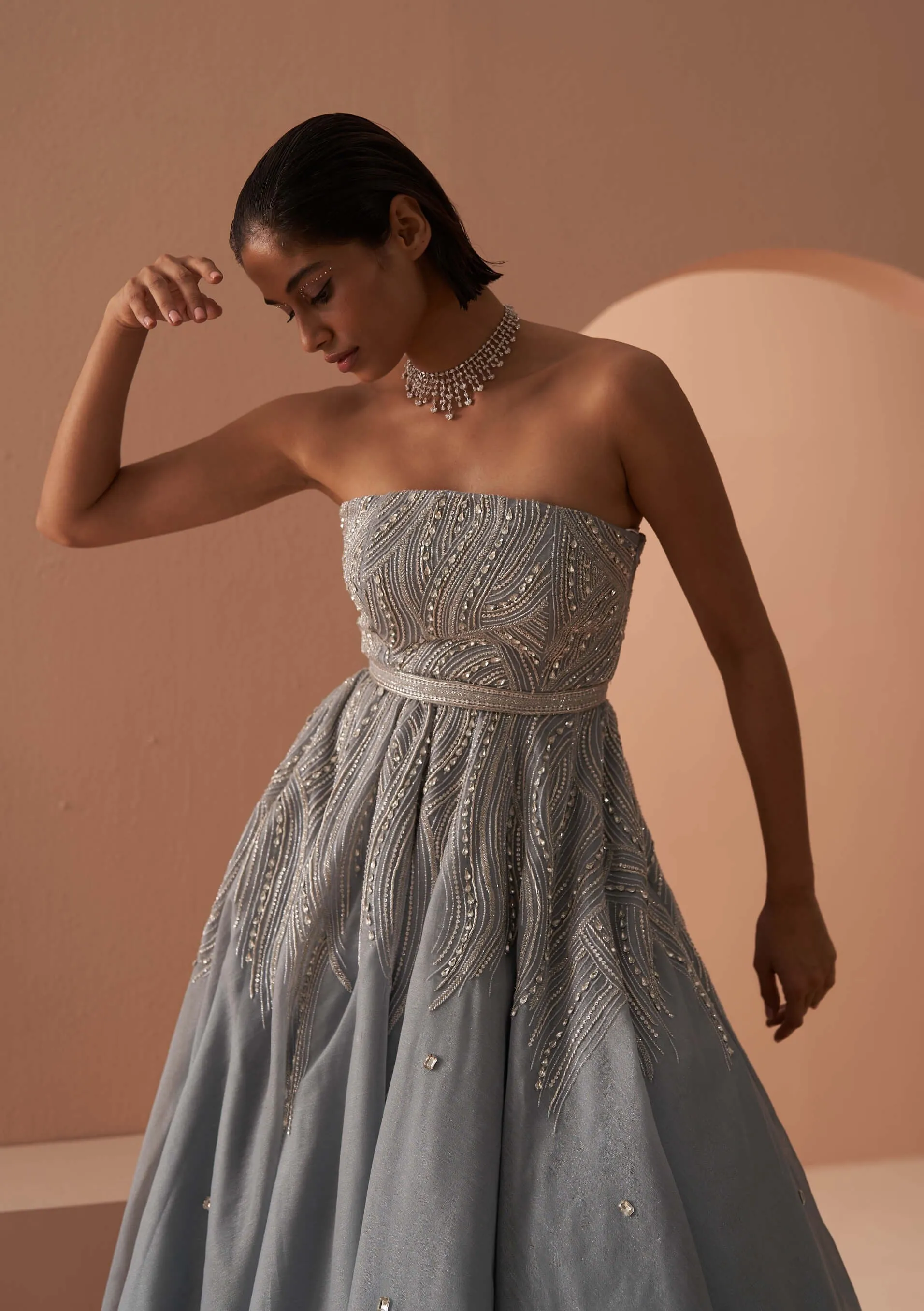 Frozen ice blue crystal gown
