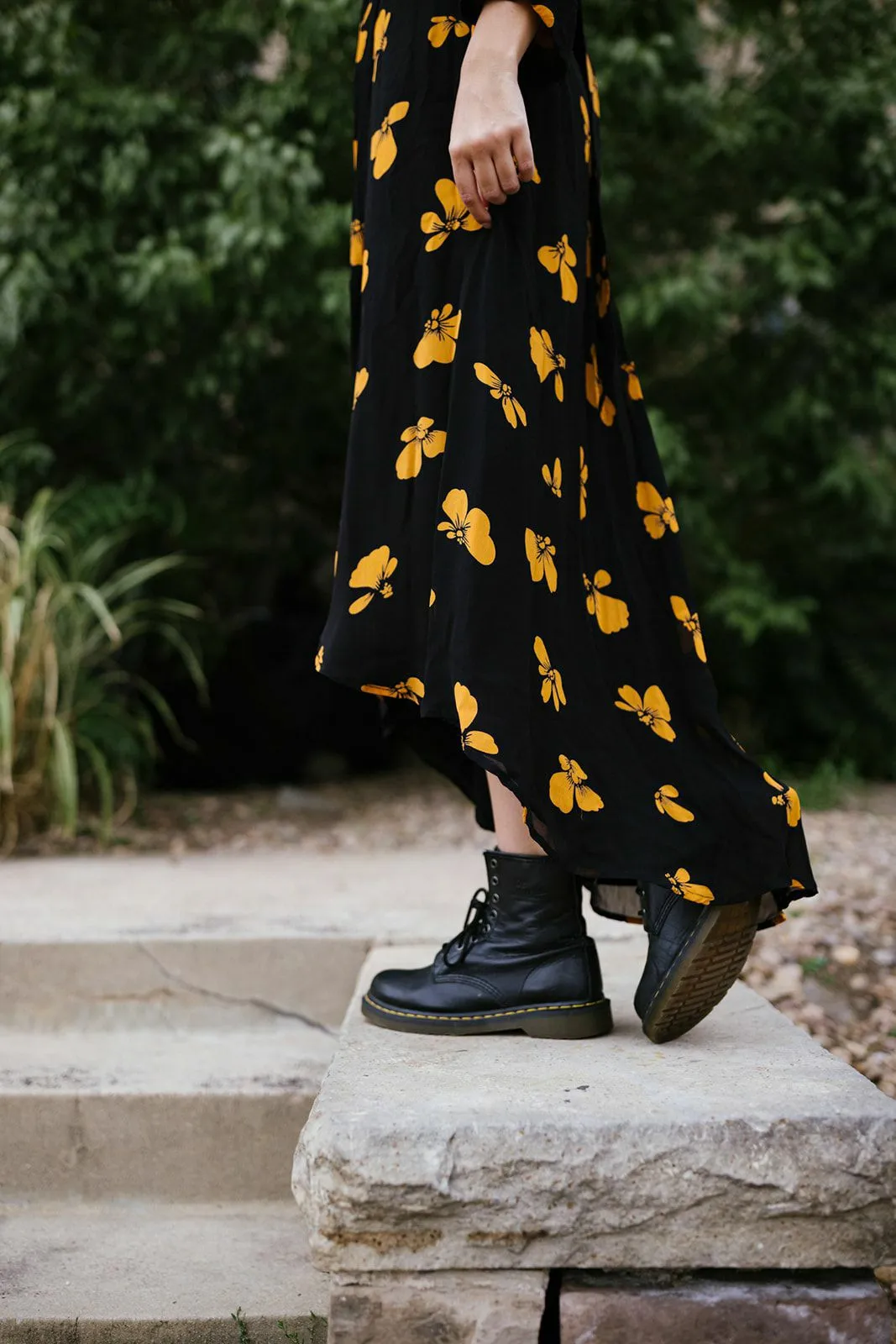 Ganni Orange Floral Black Dress