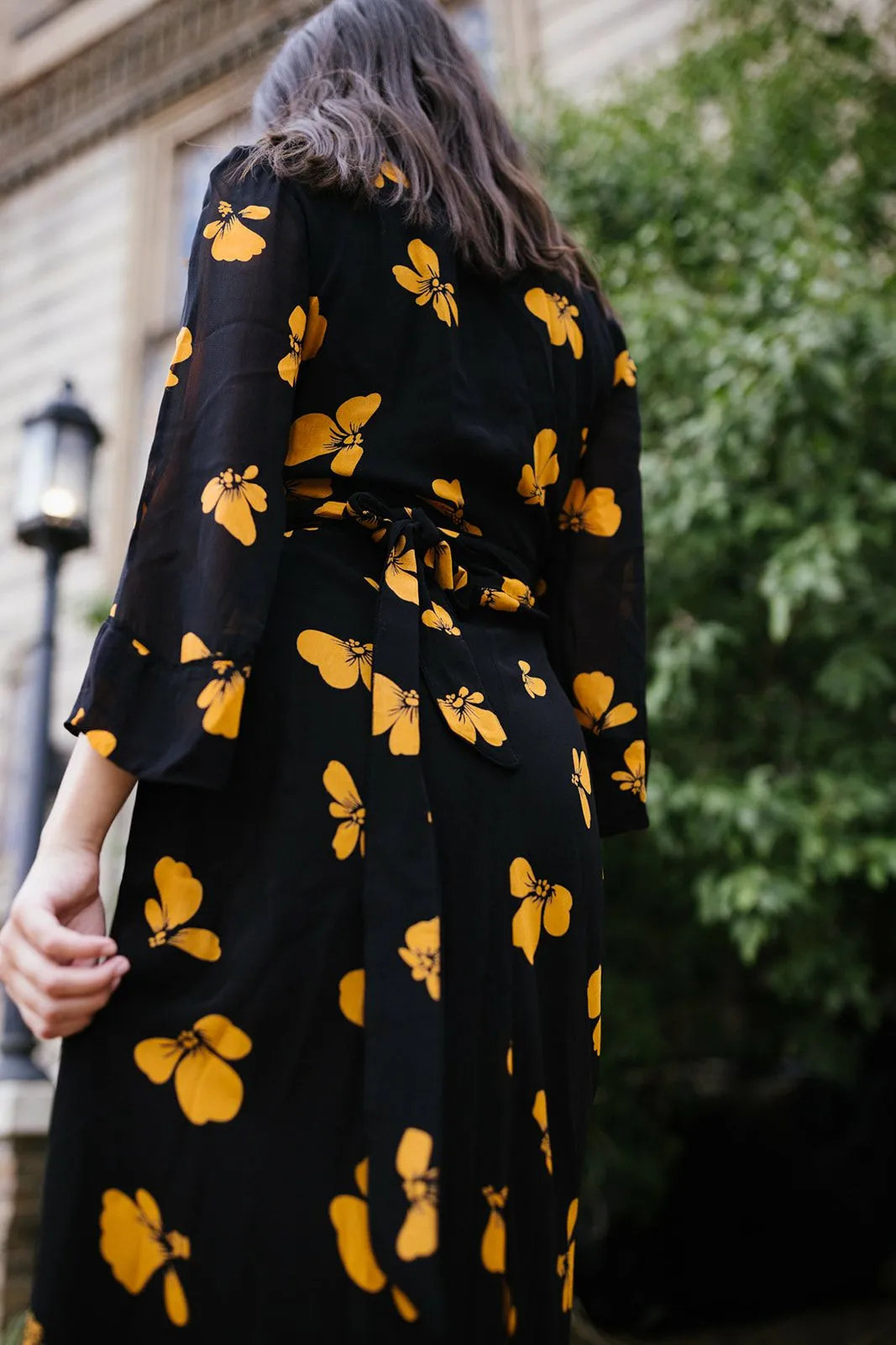 Ganni Orange Floral Black Dress