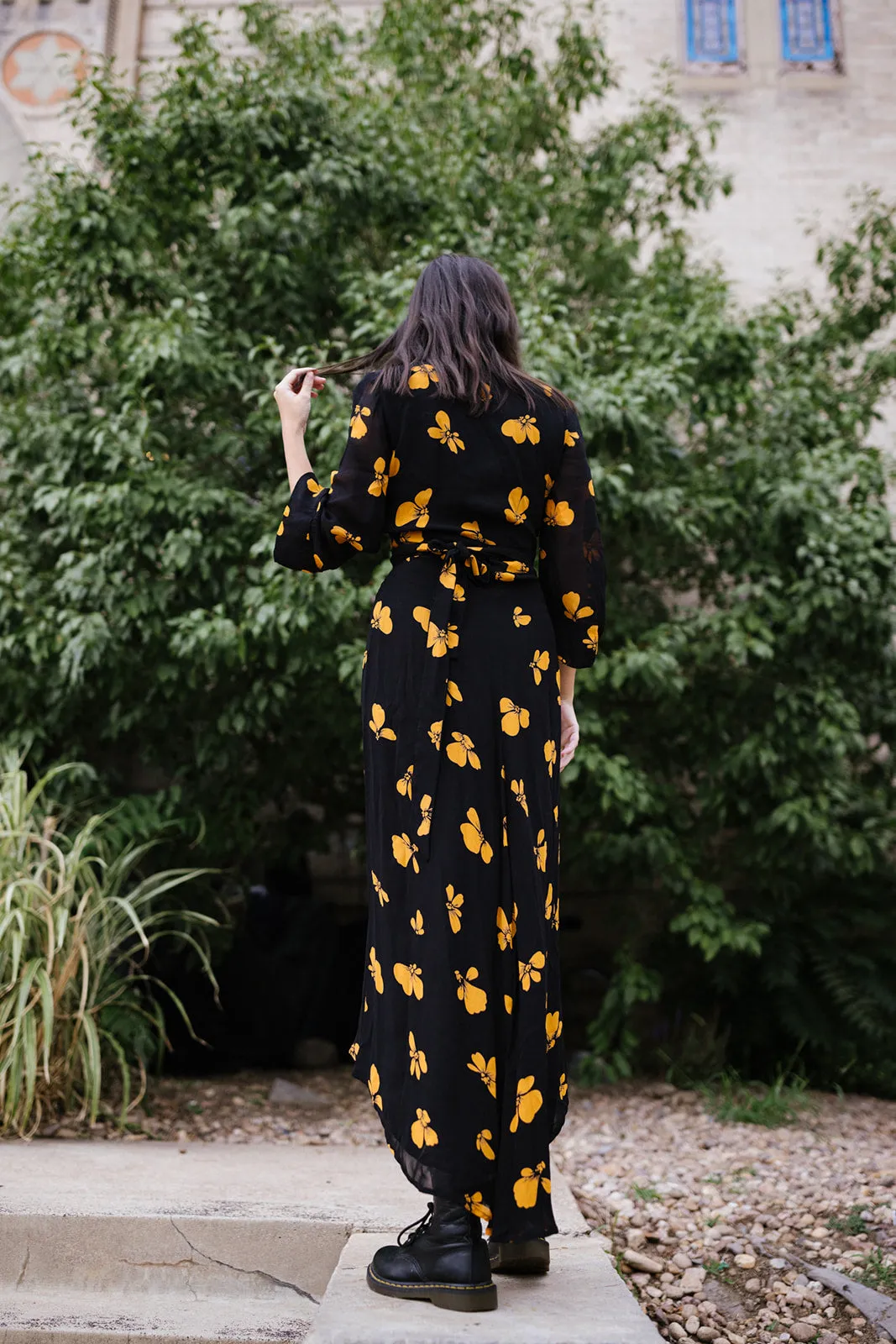 Ganni Orange Floral Black Dress