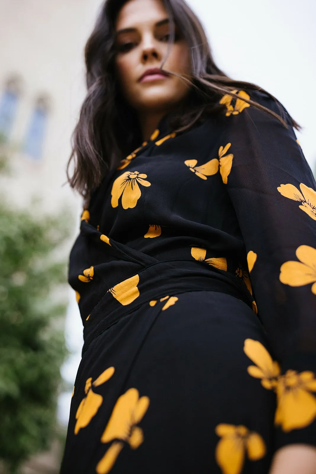 Ganni Orange Floral Black Dress