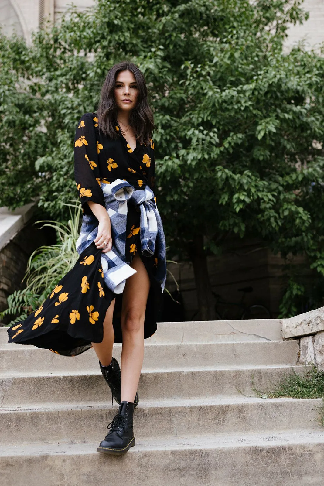 Ganni Orange Floral Black Dress