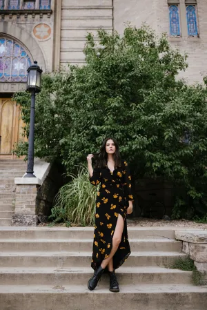Ganni Orange Floral Black Dress