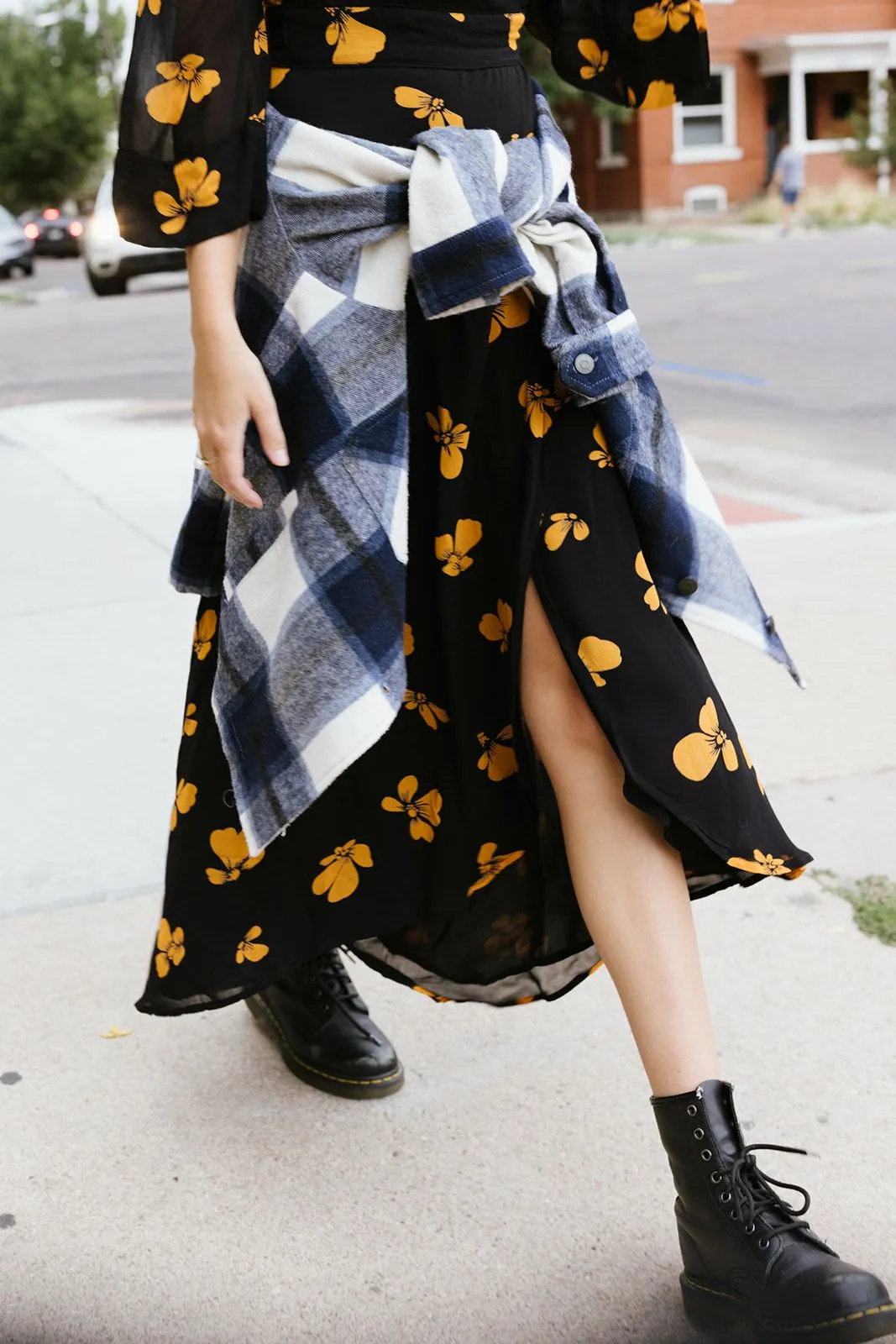 Ganni Orange Floral Black Dress