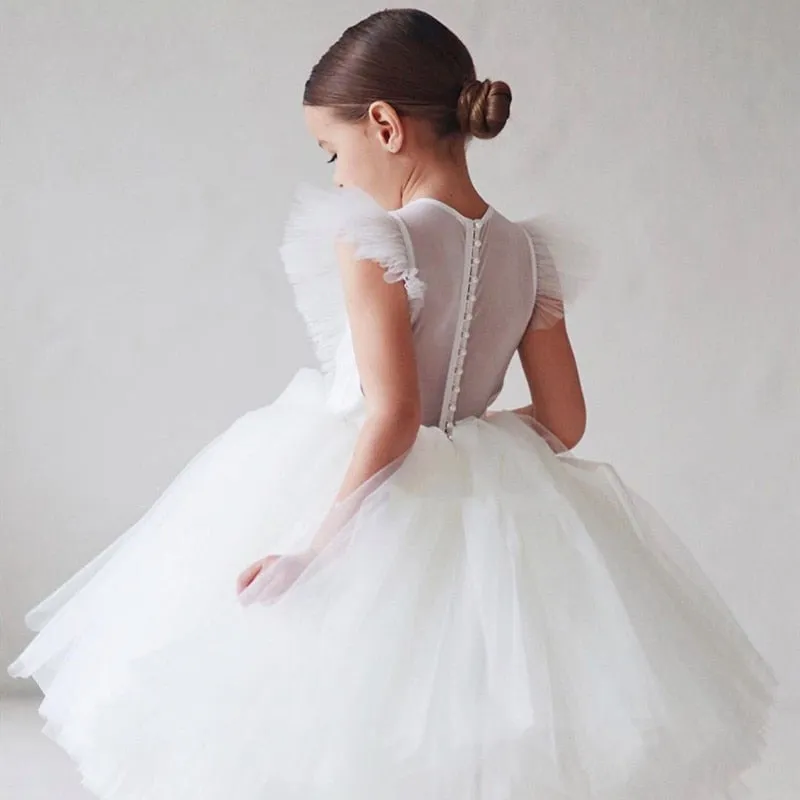 Girls Spanish Boutique Tulle Dress - White, Pink