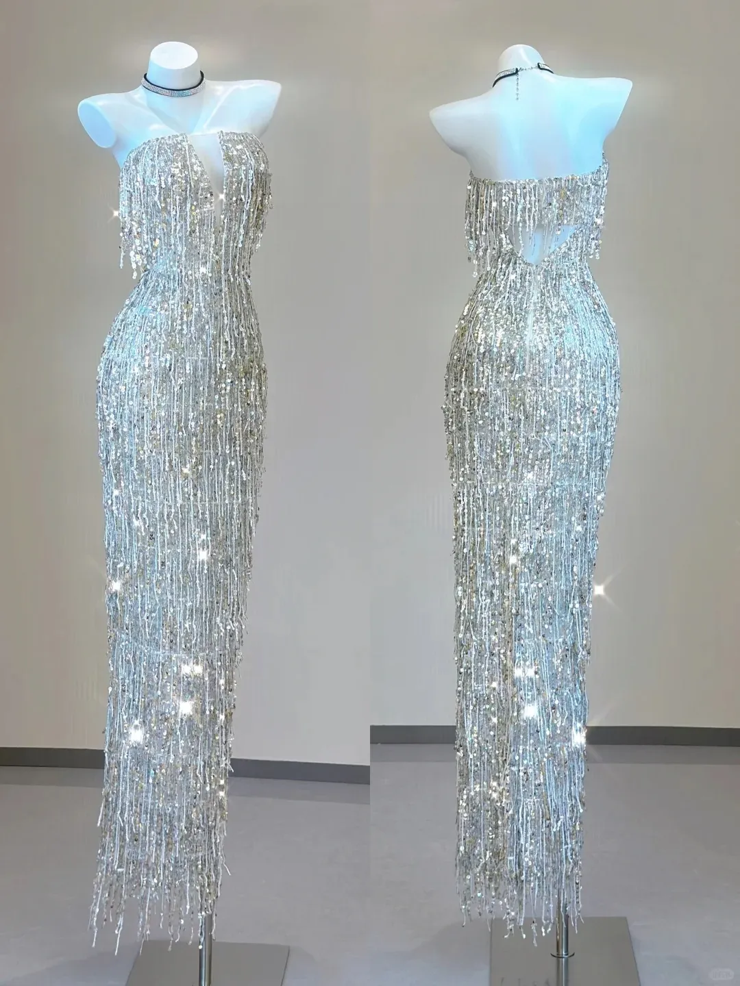 Glitter Strapless Beading Sheath Long Party Dress Gorgeous Evening Gown, D472