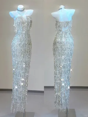 Glitter Strapless Beading Sheath Long Party Dress Gorgeous Evening Gown, D472