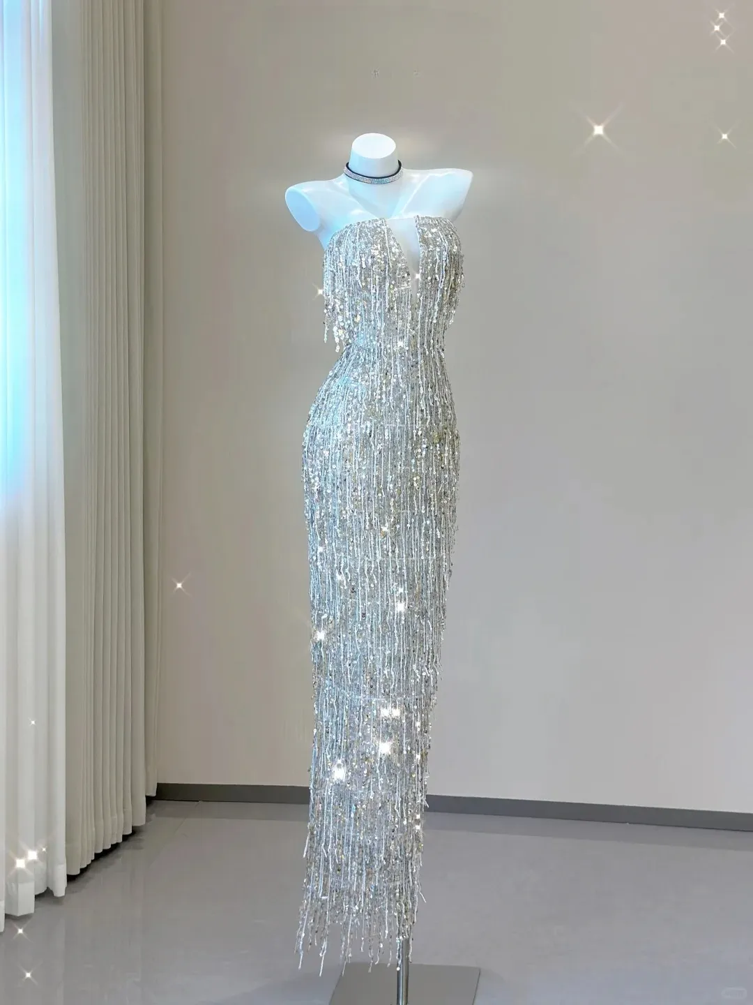 Glitter Strapless Beading Sheath Long Party Dress Gorgeous Evening Gown, D472