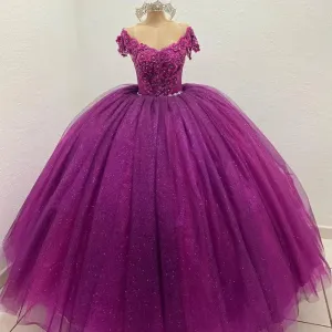 Glittering Crystal Floral Quinceanera Dresses Vestidos De 15 Anos 3D Flowers Lace Applique Princess Birthday Gowns