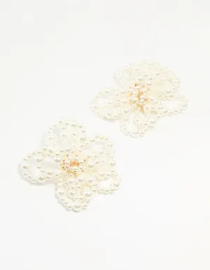 Gold Pearl Floral Stud Earrings