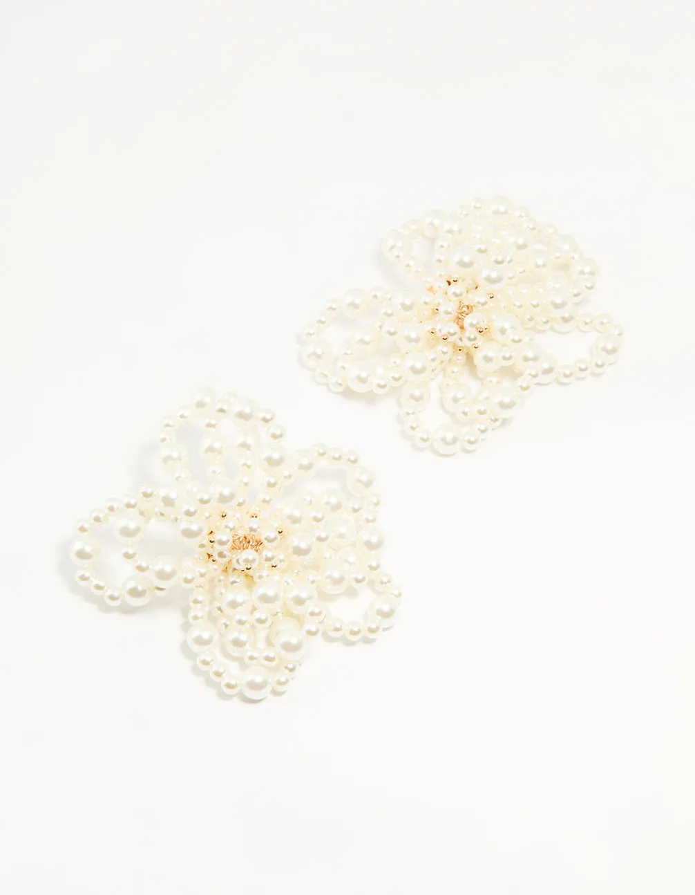 Gold Pearl Floral Stud Earrings