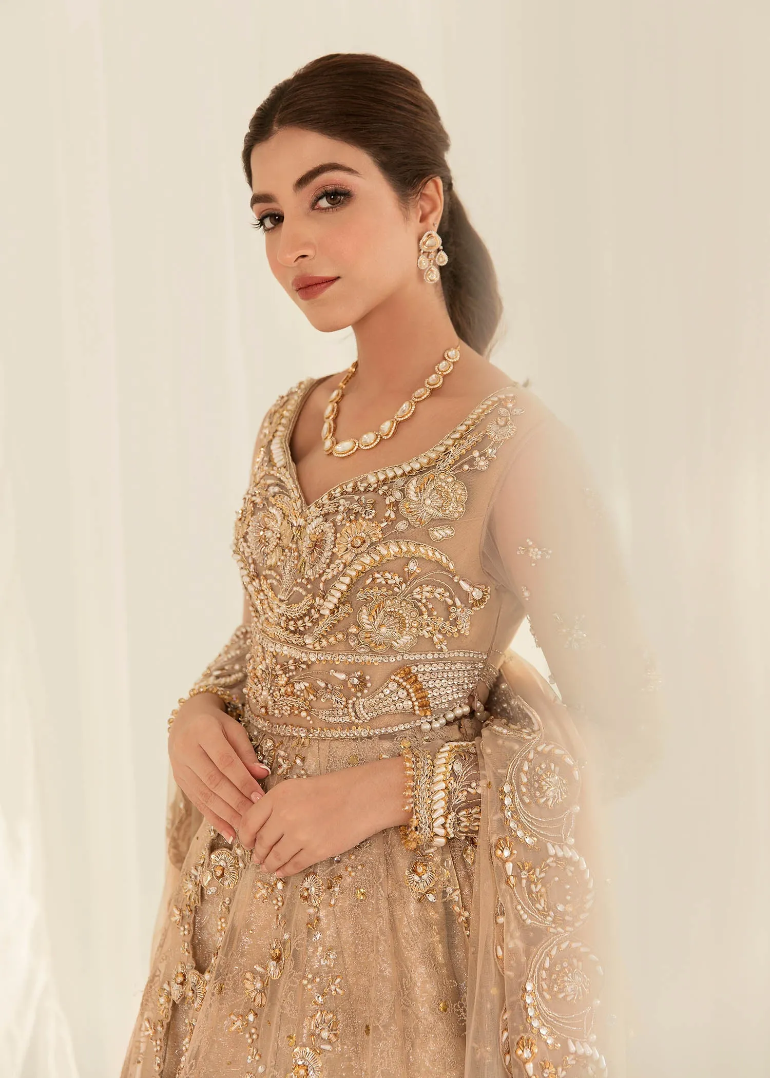 Golden Gown Lehenga Dress for Pakistani Bridal Wear