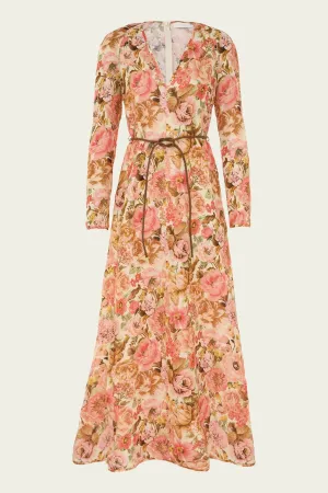 Golden Plunge Maxi Dress in Pink Rose