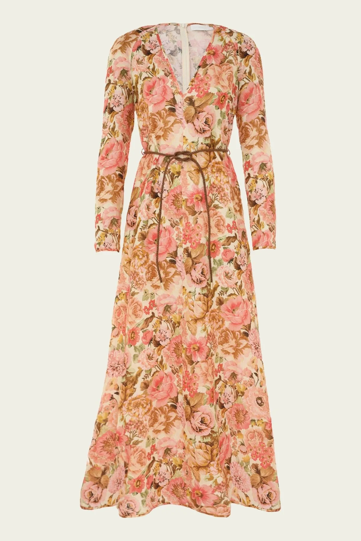 Golden Plunge Maxi Dress in Pink Rose