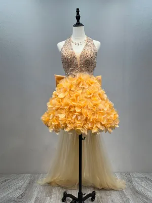 Gorgeous Halter Neck Hand-BeadsTop Floral Prom Gown YE3026