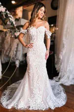Gorgeous Mermaid Off Shoulder Straps Sweetheart Lace Wedding Dresses, MW1097