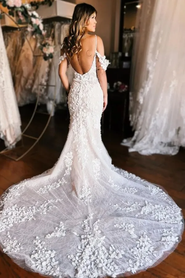 Gorgeous Mermaid Off Shoulder Straps Sweetheart Lace Wedding Dresses, MW1097