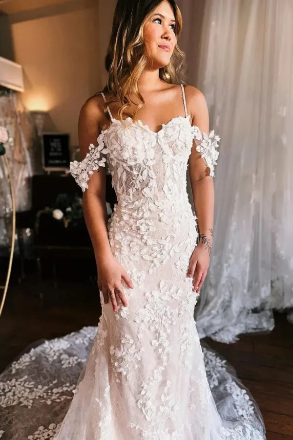 Gorgeous Mermaid Off Shoulder Straps Sweetheart Lace Wedding Dresses, MW1097