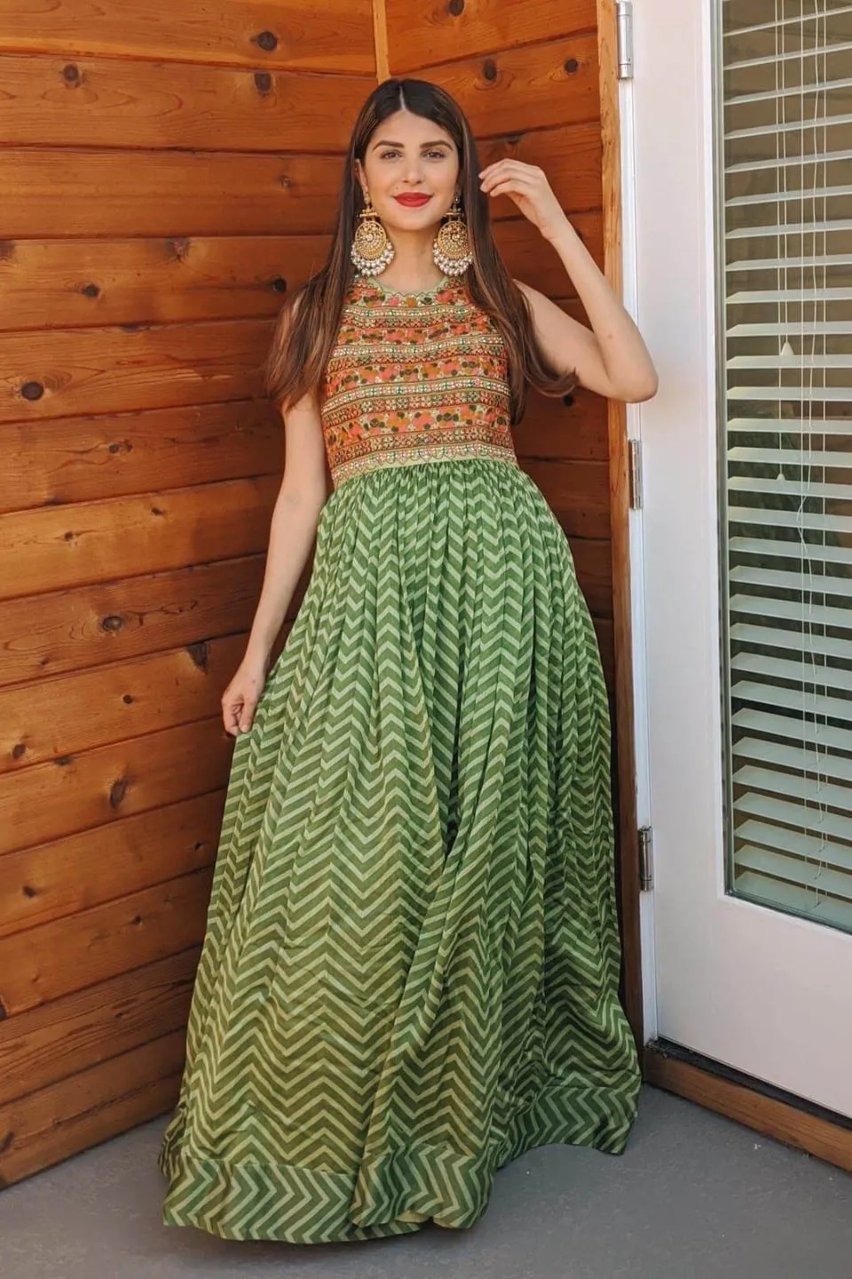 Green Chevron Maxi Dress
