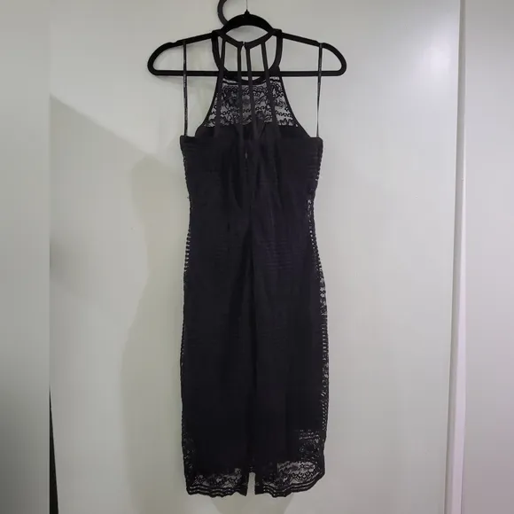 GUESS Los Angeles Semi formal Black Lace overlay Halter dress