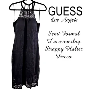 GUESS Los Angeles Semi formal Black Lace overlay Halter dress