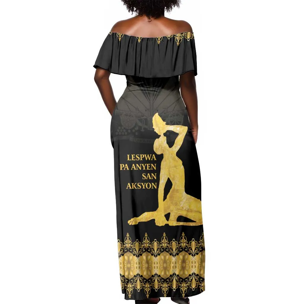 Haiti Neg Marron Off Shoulder Maxi Dress Lespwa pa anyen san aksyon - Gold LT01