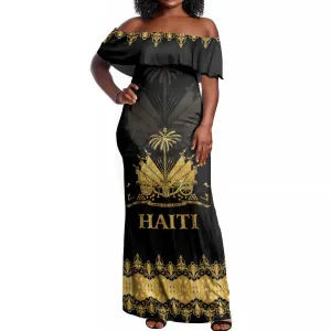 Haiti Neg Marron Off Shoulder Maxi Dress Lespwa pa anyen san aksyon - Gold LT01