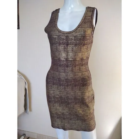 HALE BOB Woman Metallic Bandage Bodycon Mini Knit Dress‎ Medium Cocktail Party
