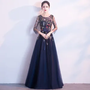 HALF SLEEVE EMBROIDERED TULLE MAXI DRESS