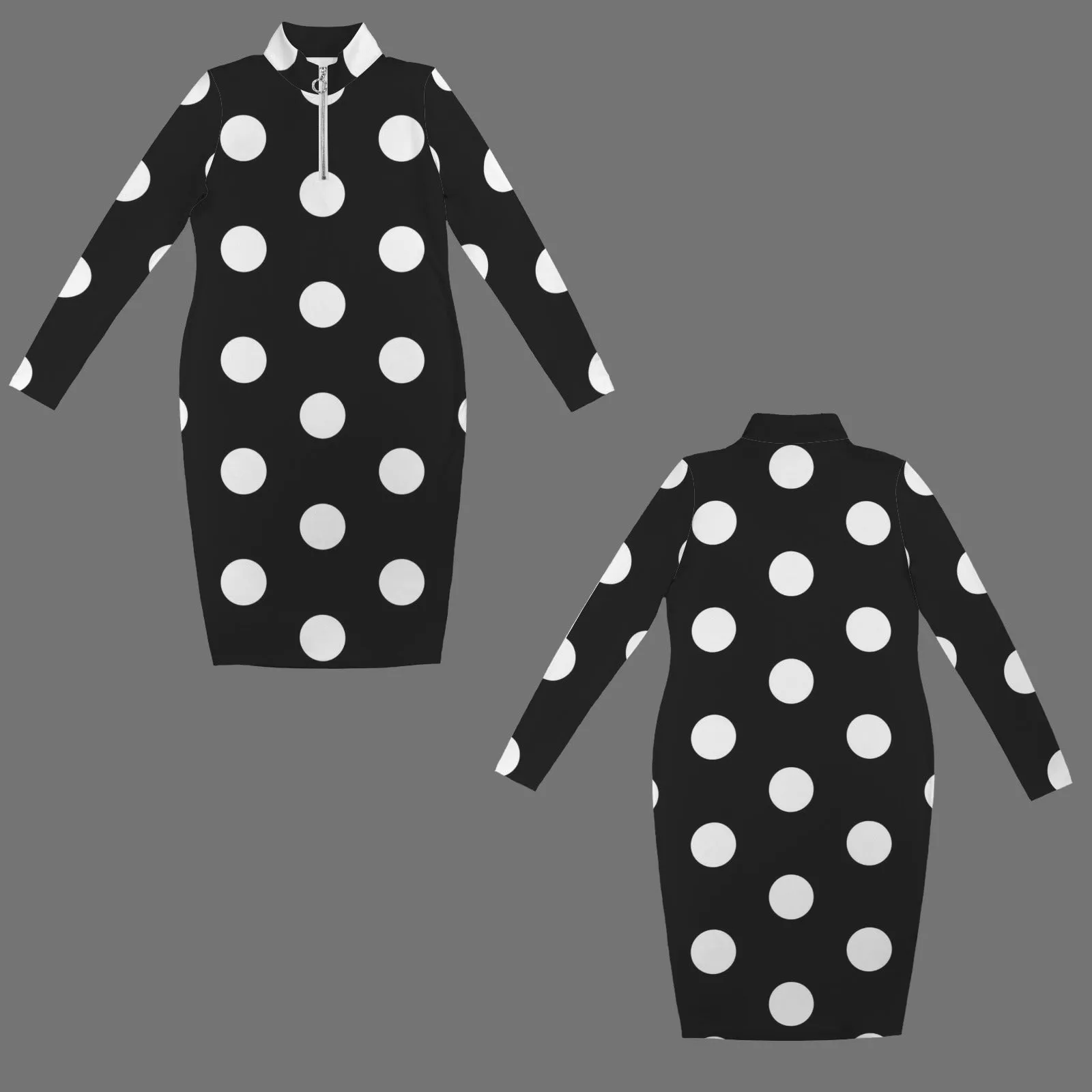 Half Zip Long Sleeve Bodycon Dress