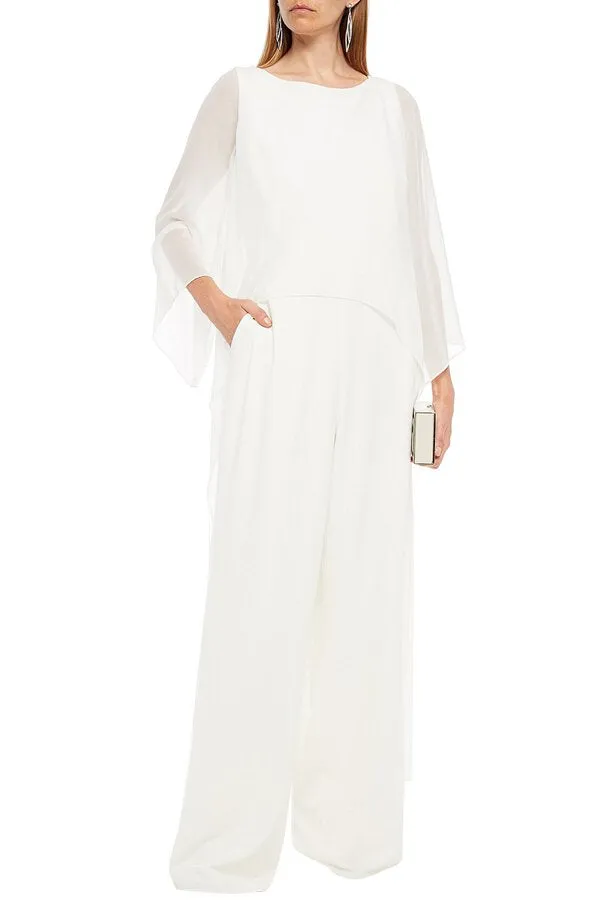 Halston White Chiffon Cape Jumpsuit - nwt