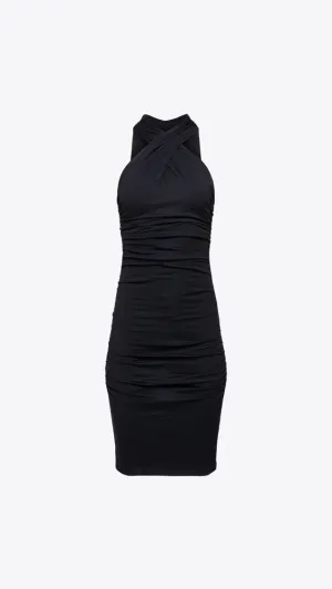 Halter Cross Front Mock 18” Dress - Black
