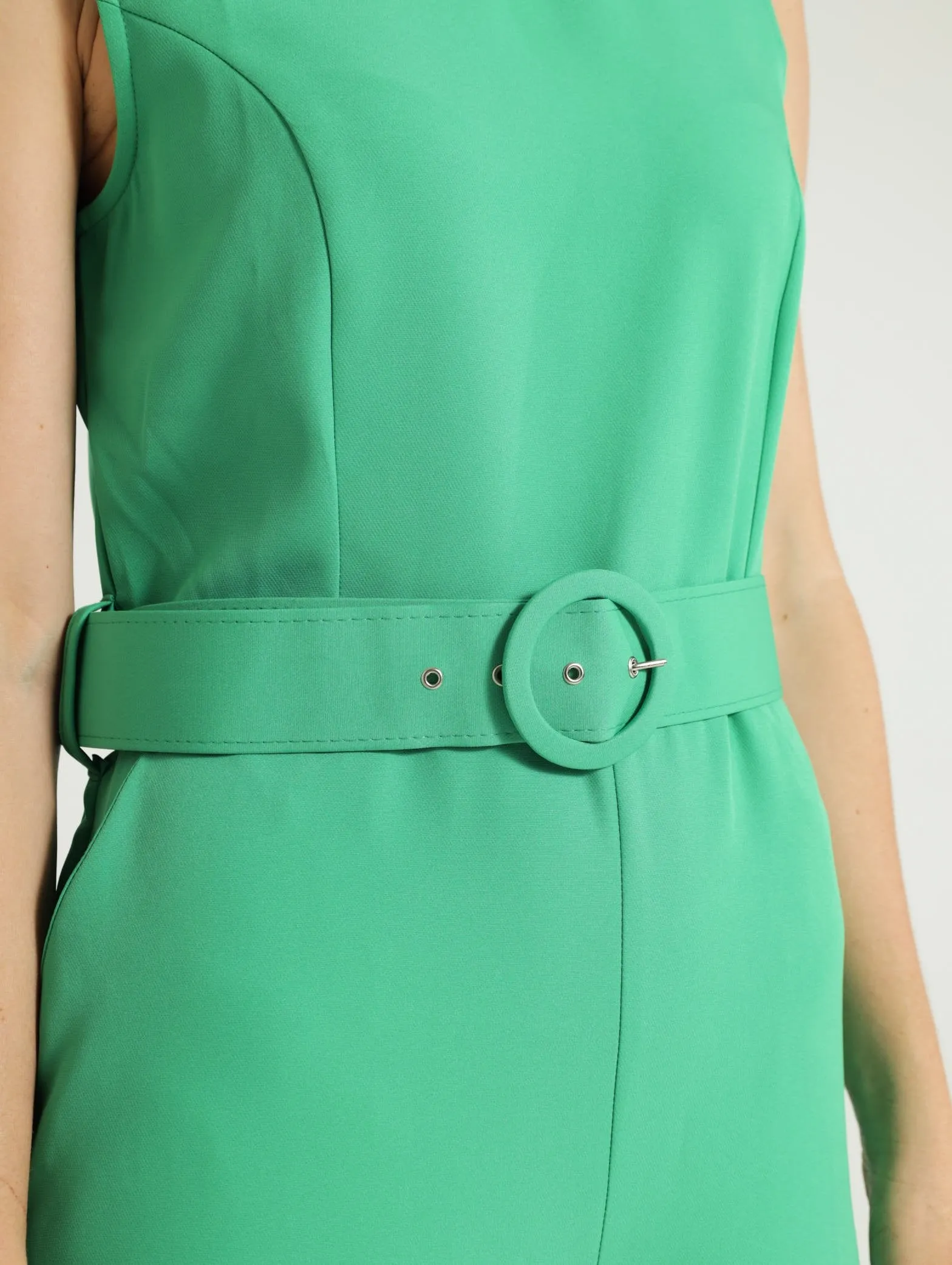 Halter Neck Belted Jumpsuit - Green