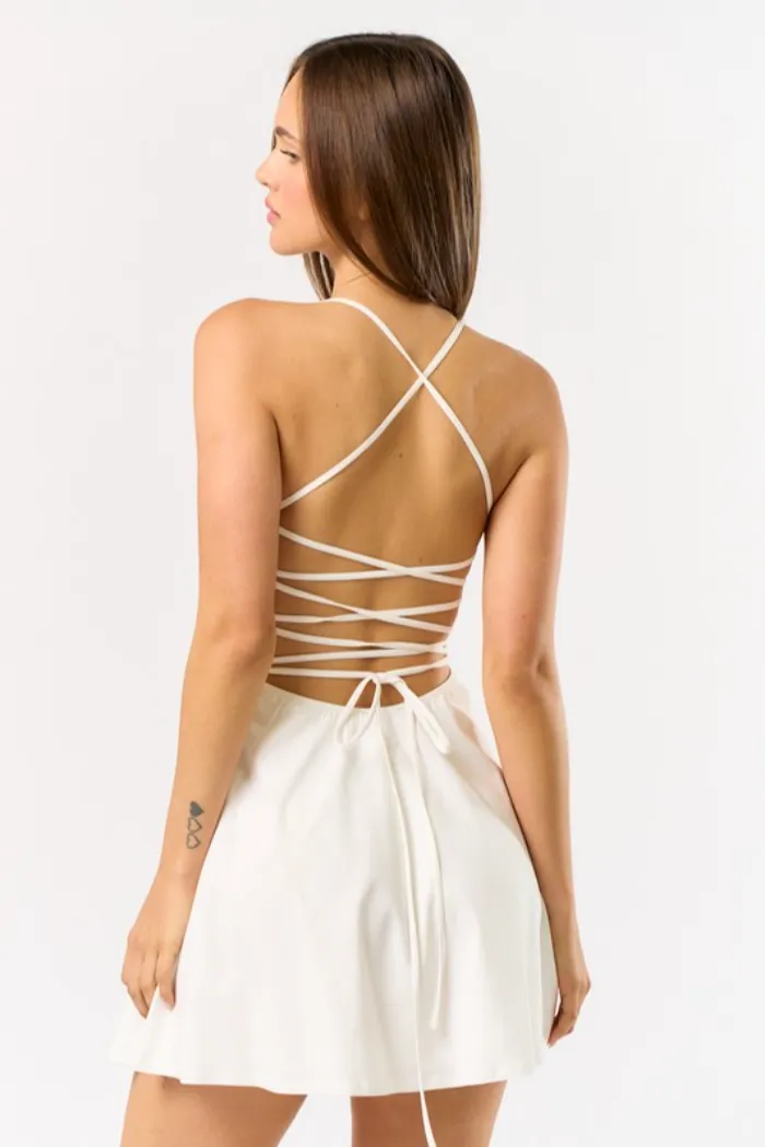 Halter Neck Lace Up Back Dress