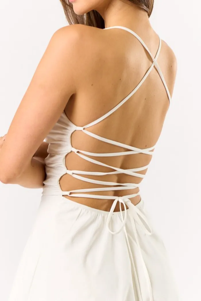 Halter Neck Lace Up Back Dress