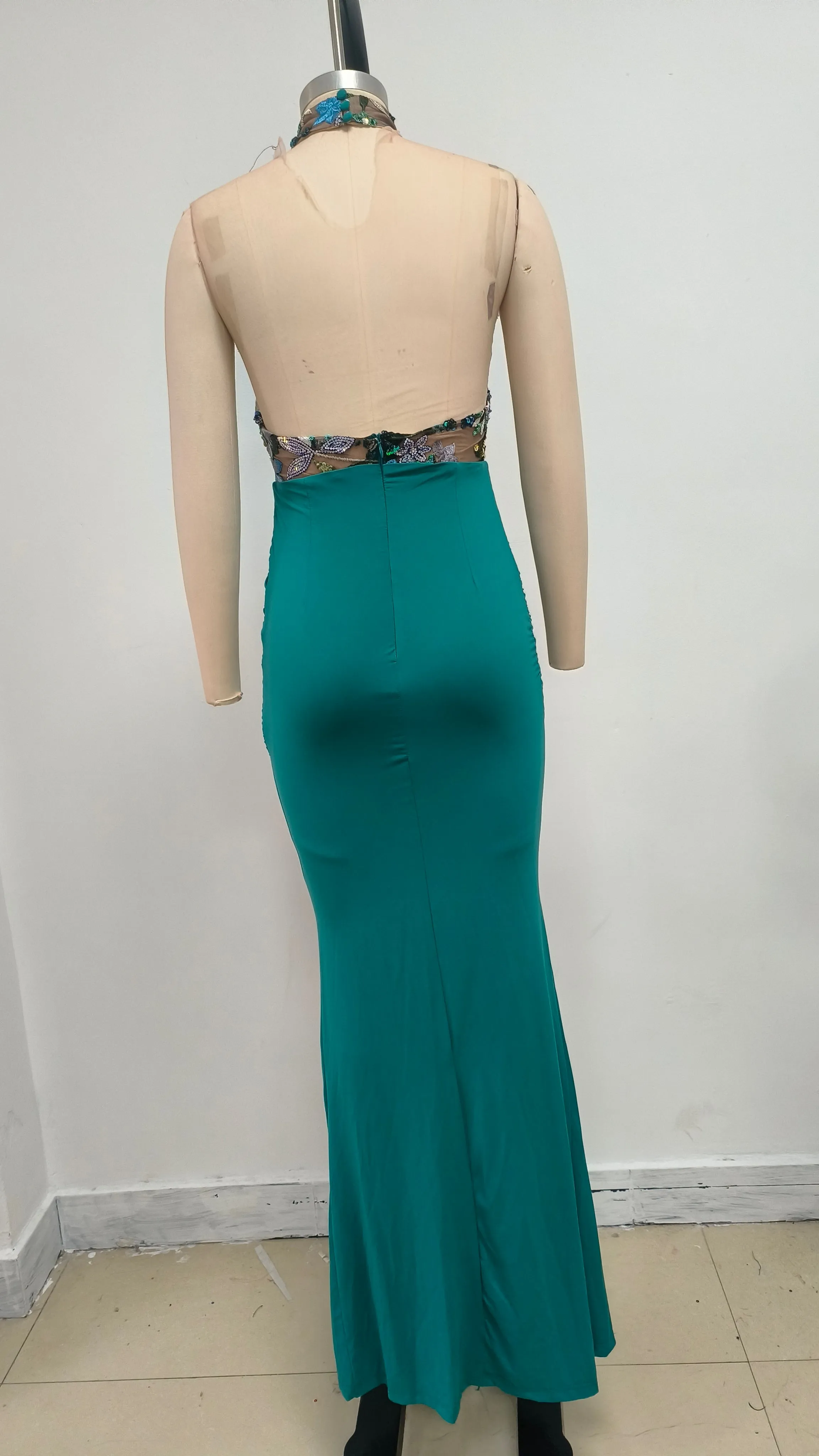 Halter Neck Peacock Blue Fishtail Skirt