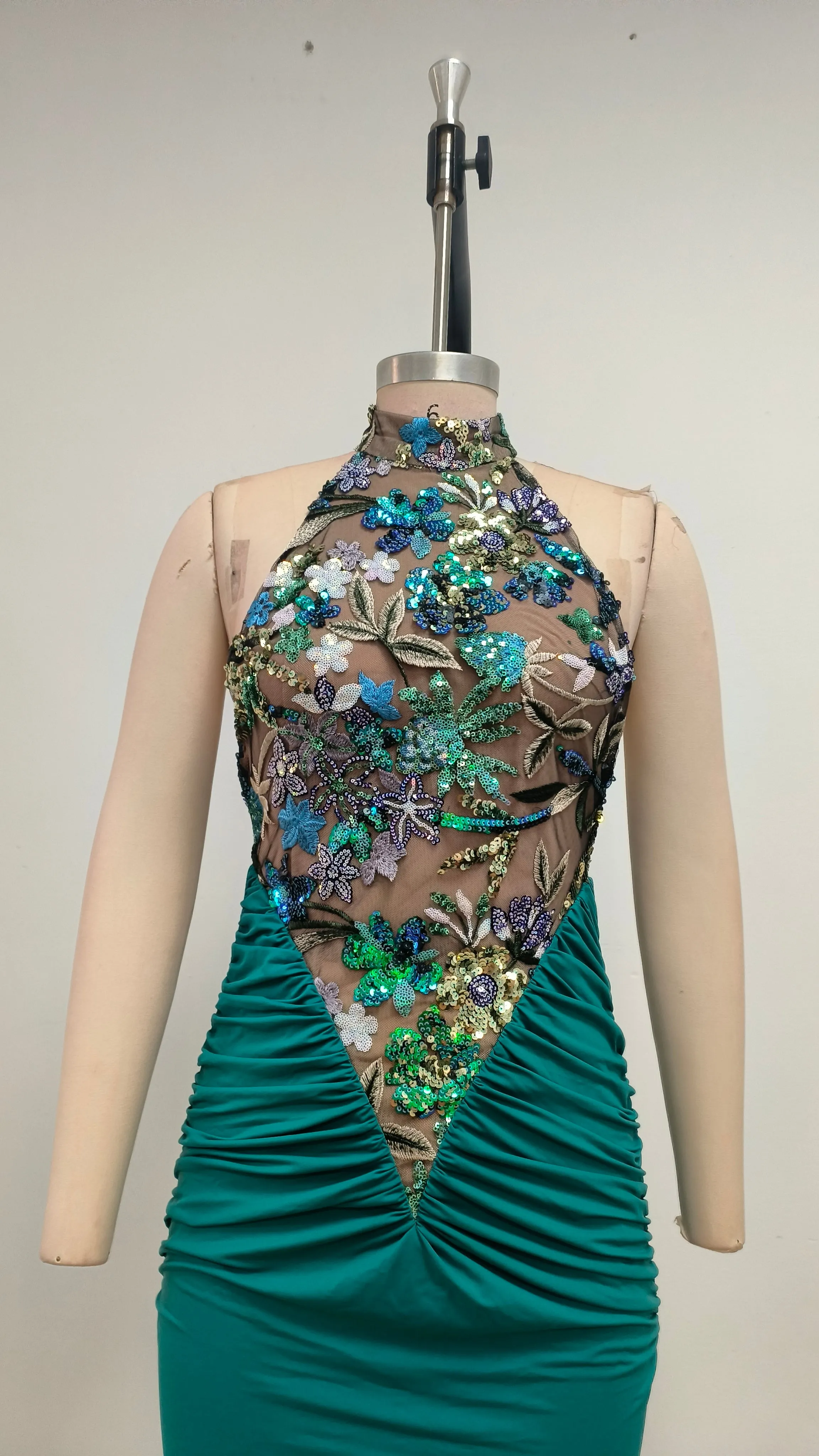 Halter Neck Peacock Blue Fishtail Skirt