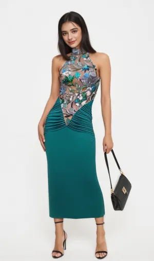 Halter Neck Peacock Blue Fishtail Skirt
